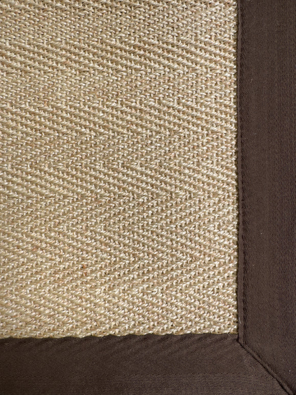 Alfombra de Sisal Natural tejido espiga con borde de tela café 2 tamaños