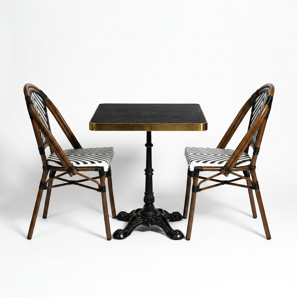 Pack Mesa + 2 Silla Parisina Negro/Blanca Espiga