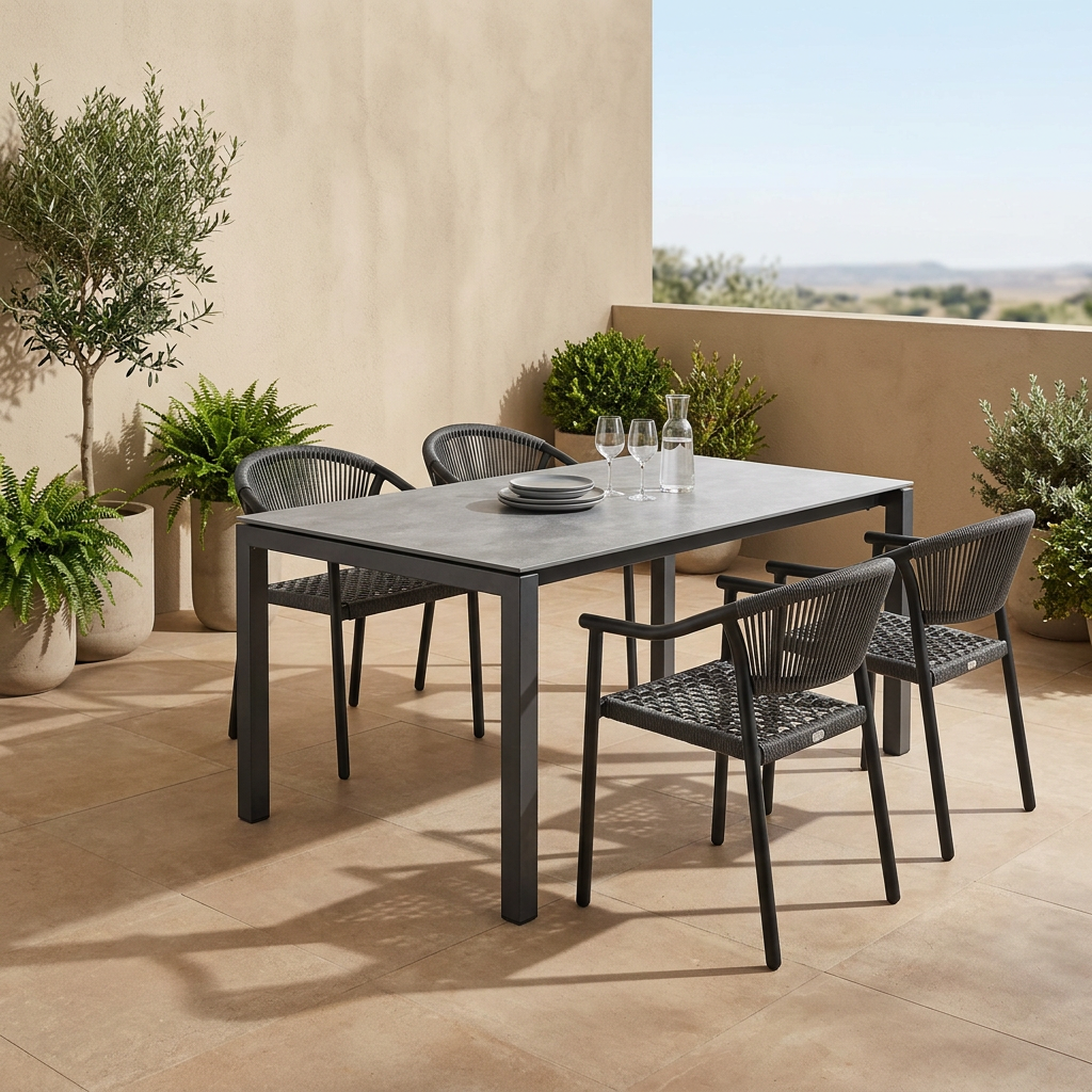Juego Comedor de Terraza Stone con cuatro Sitiales Rope