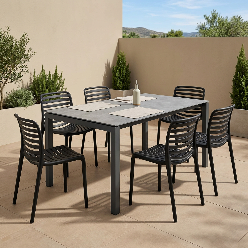 Juego Comedor de Terraza Stone con seis Sillas Ventis