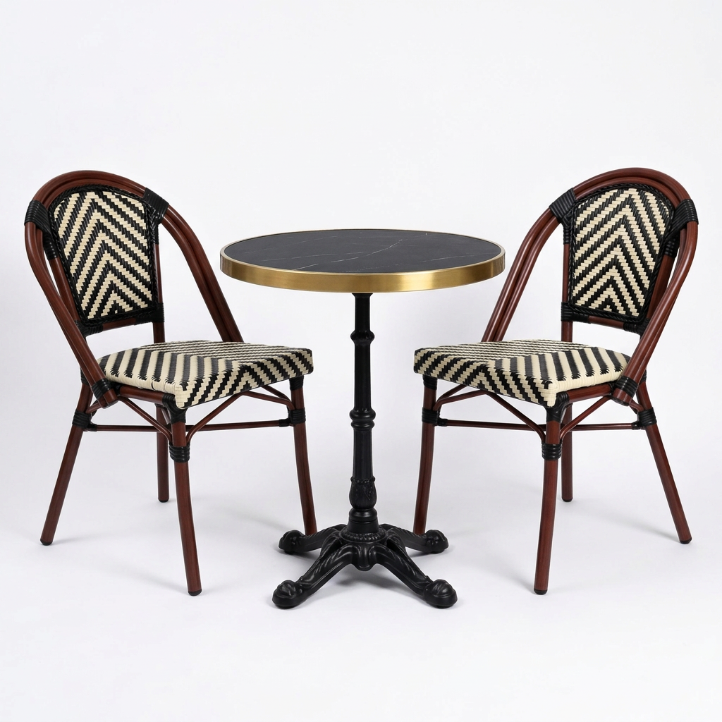 Pack Mesa Parisina Redonda 70 cm Negra con 2 Sillas Parisinas Negro/Beige Espiga
