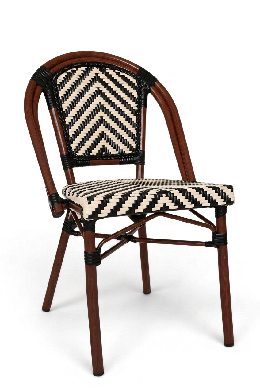 Silla Parisina Negro/Beige Espiga con estructura tono caoba